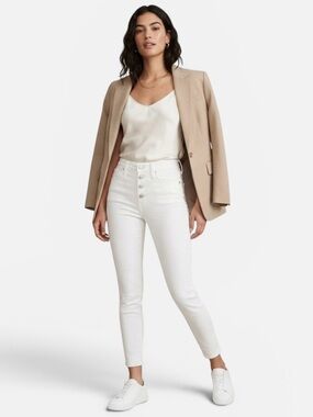NWT Madewell 10” HighRise Skinny Crop White Denim Jeans Size 25 Buttons $128 NEW